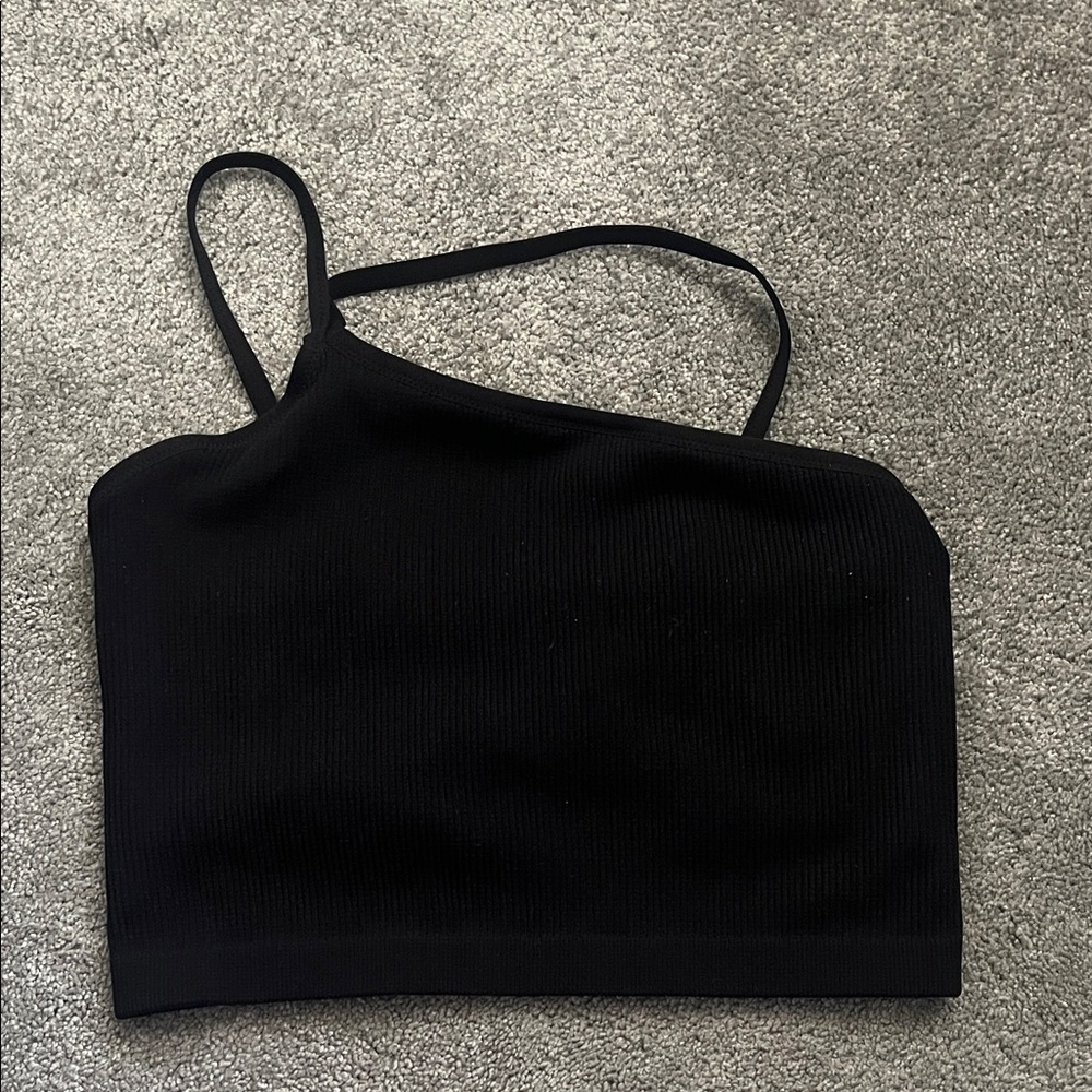 Aerie Black One-Shoulder Crop Top